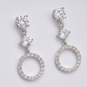 Pendientes Largos Románticos de Plata de Ley con Circonita Cúbica Blanca para Mujer, Chapados en Rodio, para Aniversario, Compromiso, Boda - Product Image 1