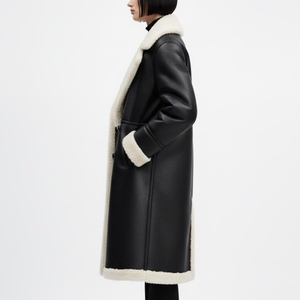 New Style Winter Wear Women Long Shearling <b>Coat</b> Black Leather Faux <b>Fur</b> Lined <b>Trench</b> <b>Coat</b> Warm Outerwear Customized <b>Trench</b> <b>Coat</b> - Product Image 3