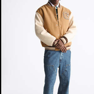 Wholesale Men's Varsity Letterman Bomber Jacket with Cotton Sleeves Stand Collar Winter Custom OEM ODM College Jacket <b>Maker</b> - Product Image 3