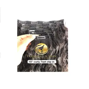 Meilleure vente 18 \ "couleur naturelle Clip-in trame de cheveux 7-Set bouclés vierge cuticule alignée Temple indien humain en gros faisceaux bruts - Product Image 1
