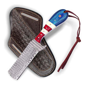 Couteau de boucher en acier Damas de qualité supérieure, couteau de camping et de chasse à lame fixe, couteau de cowboy avec étui en cuir, couteaux de chasse EDC - Product Image 1