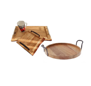 Plateau en bois avec poignée en métal différentes tailles et formes plateau de service de vaisselle de mariage et de restaurant - Product Image 1