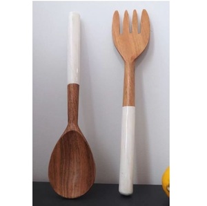 ชุดเซิฟเวอร์สลัดไม้มะม่วงเคลือบสีขาวชุดรับประทานอาหารที่บ้านหรูหราสำหรับร้านอาหารเครื่องใช้บนโต๊ะอาหารสำหรับงานแต่งงาน - Product Image 1