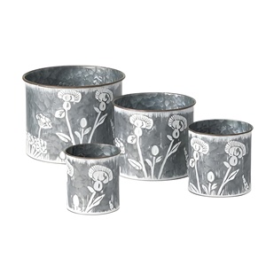 Récipient de stockage en métal de conception de finition antique de lavage blanc avec des couvercles - Product Image 1