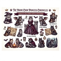Autocollants de chat gothique, esthétique gothique, décalcomanies Maine Coon, illustrations médiévales, fantastiques et sombres, pour journal, scrapbooking, bricolage