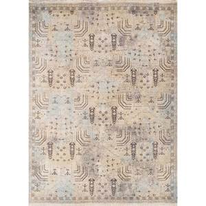 Alfombras Erbe de Lana de Color Marfil, Tejidas a Mano, Diseño Geométrico Aubusson para Hogar y Auto, 9x12-EA-3124(Cs-01) - Product Image 1