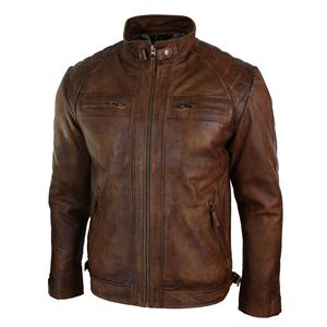 High Quality OEM Service Custom Fashion Men's Stand Collar Brown Solid Color Polyester/Cotton <b>Leather</b> Jackets with Front Logo - Product Image 5