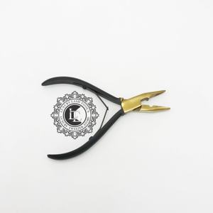 Alicates profesionales de acero inoxidable de alta calidad para extensiones de cabello, herramienta sostenible dorada y negra - Product Image 5