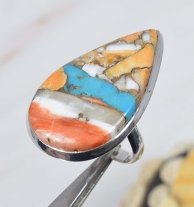 Oyster cobre turquesa piedra preciosa 925 plata esterlina anillo sólido mujeres anillo joyería hecha a mano declaración promesa anillo joyería - Product Image 4