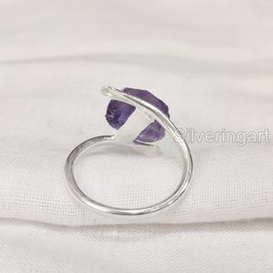 Wholesaler Rough Stone Jewelry Women's <b>Ring</b> Natural Raw <b>Amethyst</b> Gemstone Feb Birthstone Cross Band 925 Sterling Silver <b>Ring</b> - Product Image 5
