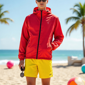 Bộ đồ gió nam có mũ trùm đầu, áo khoác có khóa kéo, chấ<span class=keywords><strong>t</strong></span> liệu nylon không thấm nước, màu trơn, quần short gió - Product Image 6