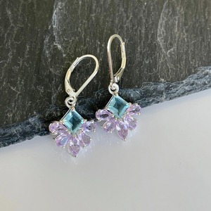 Boucles d'oreilles florales en argent sterling 925, lavande, aquamarine, améthyste rose, cadeau pour elle, pierre de naissance de février, fleur épanouie - Product Image 1