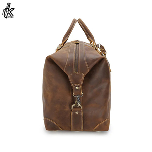 Sac de voyage week-end en cuir véritable Crazy Horse marron vintage de luxe avec logo personnalisé, sac de voyage en cuir véritable pour homme - Product Image 5