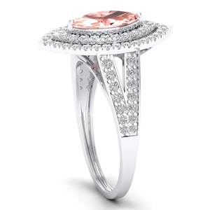 Bague REYES en or massif 14 carats, pierre précieuse morganite taille marquise 1 carat, avec diamant certifié IGI, bijoux fins pour femmes - Product Image 3