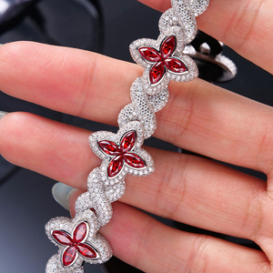 Factory Wholesale Iced Out Cuban Link 925 Sterling Silver VVS1 Graded <b>Garnet</b> Clover Mossanite Moissanite <b>Bracelet</b> for Elegant - Product Image 3