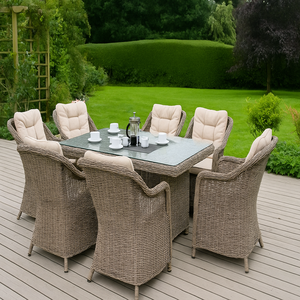 Conjunto de Comedor Moderno para Patio de Hotel o Jardín, 6 Plazas, Ratán PE, Estructura de Aluminio, Muebles de Exterior con Cojines Impermeables - Product Image 2
