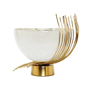 Cuenco decorativo de latón con pulido dorado y hoja diseñada para decoración del hogar Utiliza forma redonda y al mejor precio - Product Image 1