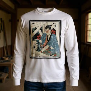 Camiseta de Manga Larga con Diseño de Guerrero Samurái Japonés, Armadura, Espada y Máscara, Producto Promocional - Product Image 3