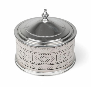 Casserole en argent Moyen-Orient Buffet de chauffe-plats fini brillant avec support de concepteur découpé au laser pour l'utilisation de mariage de restaurant d'hôtel - Product Image 1