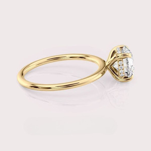 IGI Certified Round Lab Created Diamond Engagement <b>Ring</b> 9K White / Rose & Yellow Gold Hidden Halo Bridal <b>Ring</b> - Product Image 3