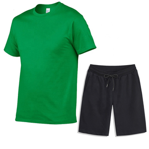 Men's Orange T-Shirt and <b>Black</b> <b>Shorts</b> Set Casual Summer Knitted Solid Color <b>Beach</b> Wear Custom Logo Polyester/Cotton - Product Image 4