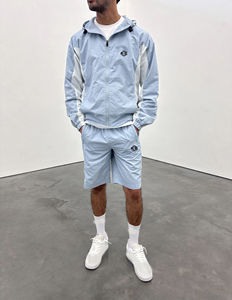 Conjunto de Sudadera con Capucha y Pantalones Cortos Cortavientos de Nailon Arrugado Sólido de Invierno Personalizado con Logotipo Personalizado, Chándal Deportivo para Hombre - Product Image 3