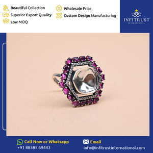 Vendedor de origen indio de anillos de regalo de compromiso de boda para niñas con tachuelas de piedra de mossinato de plata oxidada al precio más bajo - Product Image 2