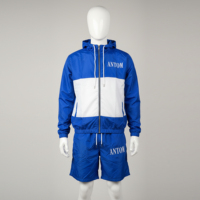 Conjunto Deportivo de Dos Piezas para Hombre, Chaqueta Cortavientos con Capucha y Pantalones Cortos, Estilo Urbano, Color Sólido, con Cierre de Cordón y 100% Nailon