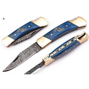 Couteaux de poche pliants en acier damas faits à la main Offre Spéciale personnalisés avec manche en bois en cuir beaux pour le camping en plein air Support OEM - Product Image 1