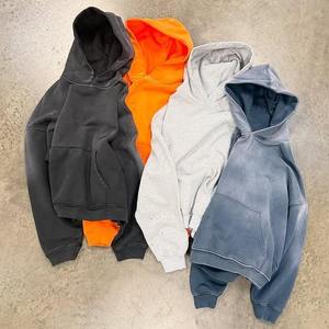 เสื้อฮู้ดดี้แบบสวมหัว ผ้าหนา 450 กรัม สไตล์ลำลอง ทรงโอเวอร์ไซส์ แบบครอป  ฟอกสีแบบ Acid Wash  ไม่มีลาย  รับสกรีนโลโก้ตามสั่ง ขายส่ง - Product Image 4