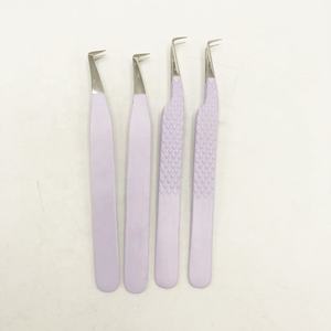 Pinzas profesionales de Extensión de pestañas de acero inoxidable púrpura 90 grados logotipo personalizado punta puntiaguda de agarre de diamante sostenible - Product Image 4