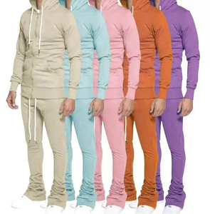 Hombres de alta calidad dos piezas invierno 2025 pantalones acampanados cremallera sudaderas con capucha conjuntos apilados chándales correr ropa de entrenamiento hombres - Product Image 3