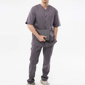 Slim Fit Men's <b>Scrub</b> <b>Sets</b> with Pocket Design Breathable Polyester/Cotton Fabric for Long Hospital Shifts - Product Image 1