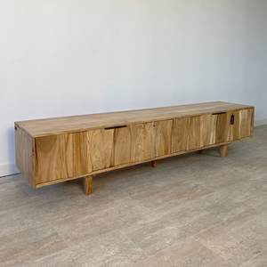 LISBOA meuble TV en bois d'acacia rangement ethnique Morden fabriqué à la main en bois massif meuble de divertissement TV console média - Product Image 2