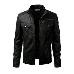 แจ็คเก็ตหนังแท้ทรงสลิมฟิตสำหรับผู้ชาย  คอปกพับได้  หนังไมโครไฟเบอร์  หนังปลาแท้  พรีเมียม  โลโก้ด้านหน้า - Product Image 1