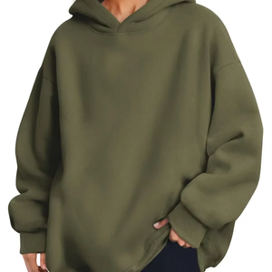 Sweat à capuche femme surdimensionné 100% coton sans ficelle haut à capuche respirant teint uni personnalisé Streetwear pour l'hiver OEM/ODM - Product Image 1