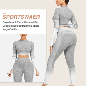 Wholesale <b>Waterproof</b> Breathable Lightweight Workout Sets <b>Women</b> 2-Piece Yoga Outfits High Waist Seamless <b>Leggings</b> Long Sleeve - Product Image 3