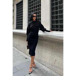 เดรสไหมพรมทรงเข้ารูป Bert Comfortable Sheath Midi รุ่น 2820 แขนทรงบอลลูนเปิดหลัง เอวทรงธรรมชาติ - Product Image 1