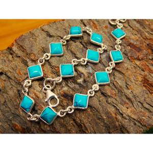 Pulsera de plata esterlina 925 turquesa, pulsera de boda con cuentas finas minimalistas, regalo para ella en azul - Product Image 3