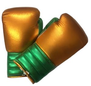 Guantes de Boxeo Profesionales Hechos a Medida en Cuero Vacuno Genuino con Tono Perla Metálico Verde y Dorado - Product Image 1