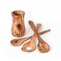 Porte-ustensiles rustique en bois d'olivier tunisien de haute qualité, fait main, 4 pièces, pour cuisine, écologique