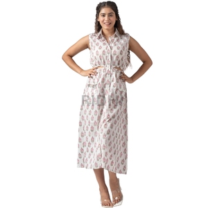 Nueva llegada Vestidos para damas con bolsillos Bloque de mano indio Estampado floral Tela de algodón Vestido de verano Ropa cómoda para mujer - Product Image 1