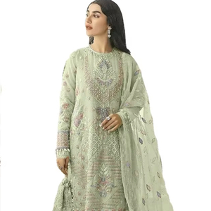 Mois de l'Aïd et du Ramdan Broderie spéciale de couleurs vives Salwar et Churidar Pent pour les jeunes femmes et les mariées - Product Image 1