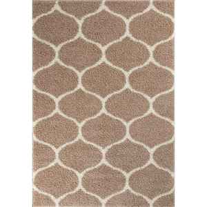 Moroccan Beige Shaggy Rug 620-Handmade Tufted Plush Living <b>Room</b> <b>Carpet</b> Abstract Striped Rectangle - Product Image 1