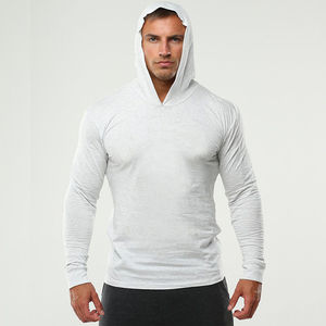 Sweat-shirts de sport pour hommes, logo personnalisé OEM, uni, sans marque, compression, coupe ajustée, pull-over pour l'entraînement - Product Image 5