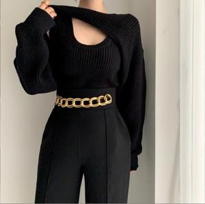 Großhandel New Herbst und Winter Damen Strick pullover 2-teiliges Set Damen Sexy Hollow Knitted Top Damen pullover - Product Image 3