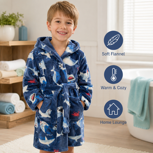 <span class=keywords><strong>Accappatoio</strong></span> con Cappuccio in Flanella per Bambini, 100% Poliestere, Stampa Cartoon, Morbido, Caldo, Traspirante, Manica Lunga, Pigiama per Ragazzi - Product Image 2