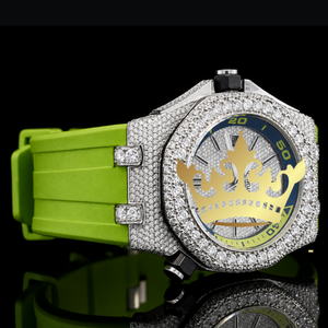 Reloj de Lujo con Correa de Goma Verde Neón y Moissanita para Hombre, Reloj Deportivo con Diamantes Incrustados, Reloj de Pulsera Personalizado Estilo Hip Hop - Product Image 3