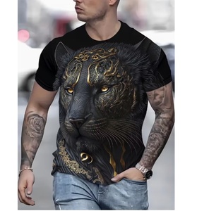 T-shirts pour hommes à imprimé graphique Jaguar doré, manches courtes, décontractés, pour le streetwear et le quotidien - Product Image 4