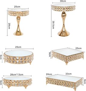 Luxury Metal Gold Crystal Mirrored Handmade Display Stand Set 1 Piece <b>Dessert</b> Table Riser Wedding Cake Perfume Jewelry - Product Image 1